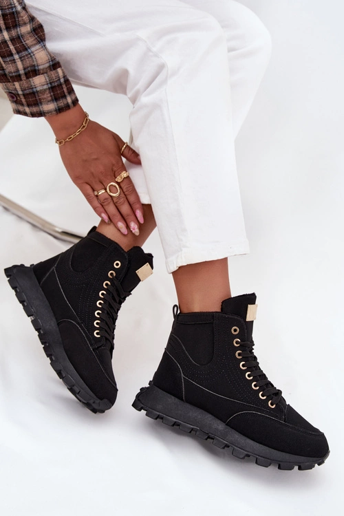 Ocieplane Trapery Damskie Na Platformie Czarne Marivira