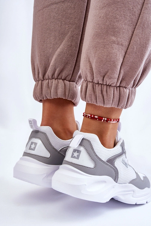 Damskie Lekkie Sportowe Buty Big Star LL274375 Biało-Szare