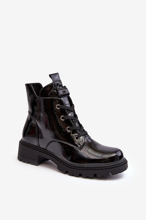 Lakierowane Botki Damskie Na Suwak S.Barski HY93-91 Czarne