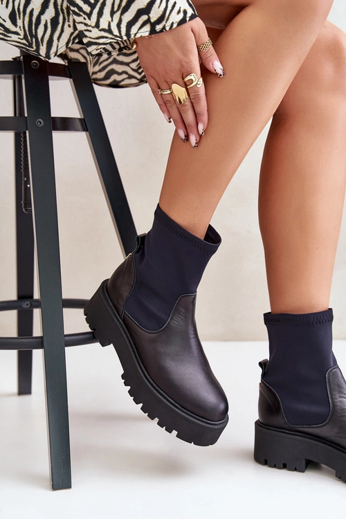 Zazoo 2947 Wsuwane Botki Damskie Ze Skóry Naturalnej Czarne