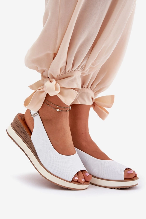 Skórzane Sandały Na Koturnie Artiker 56C2317 Białe