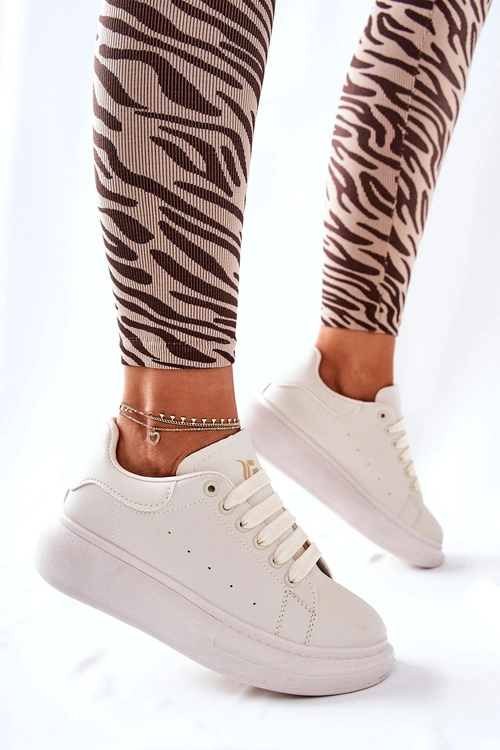 Skórzane Sportowe Buty Na Platformie Beżowe Lemmy