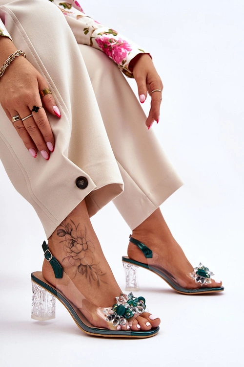 Modne Sandały Z Koralikami Zielone Terrance