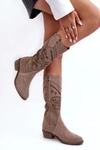 Zamszowe Kozaki Z Ażurowym Wzorem Cappuccino Sierra