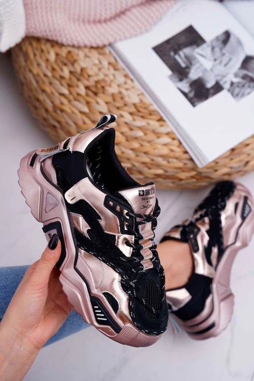 Damskie Sportowe Obuwie Big Star by Daniel Lopez Czarno Złote FF274A528