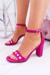 Damskie Sandały Na Słupku Z Perełkami Fuksja Renes