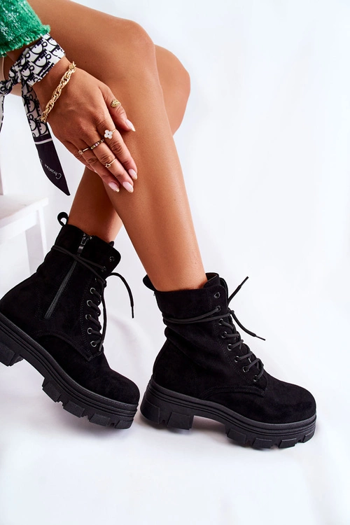 Zamszowe Botki Na Suwak Czarne Marley