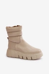 Zazoo 60512 Botki Damskie Skórzane Na Zamek Ocieplane Filcem Jasnobeżowe