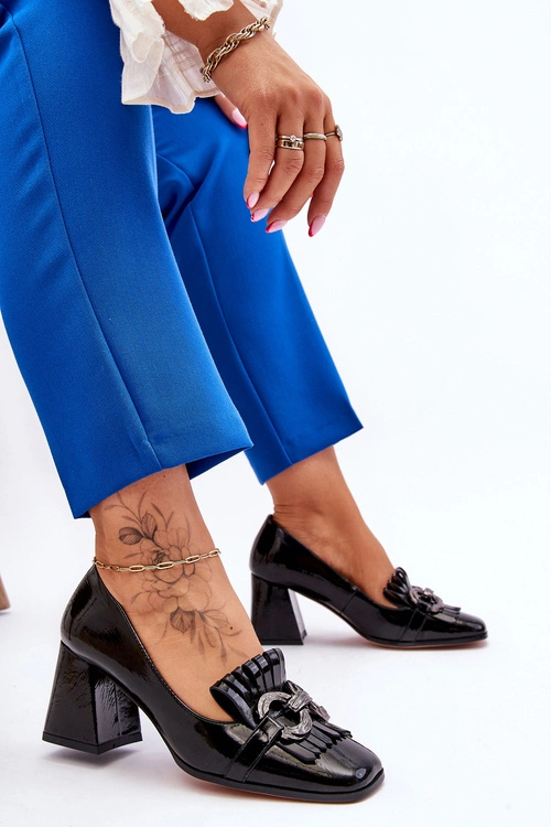 Lakierowane Wygodne Czółenka Czarne Mercy