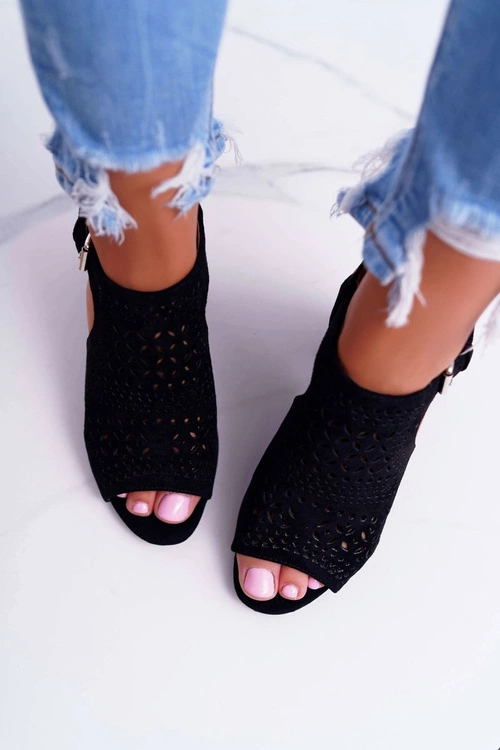 Damskie Sandały Na Słupku Peep Toe Czarne Olenia