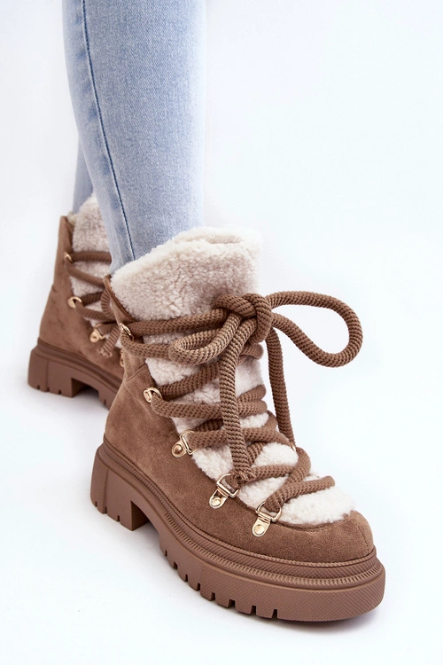 Trapery Śniegowce Damskie Z Wiązaniem Beżowe Shala