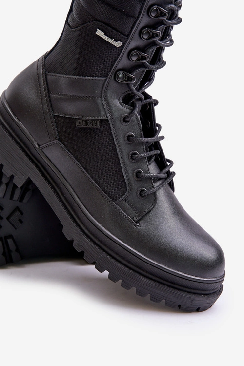 Skórzane Trapery Botki Męskie Ocieplane Big Star OO174164 Czarne