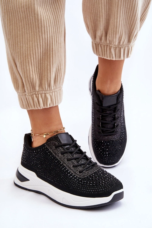 Damskie Sneakersy Z Cyrkoniami Czarne Raiden