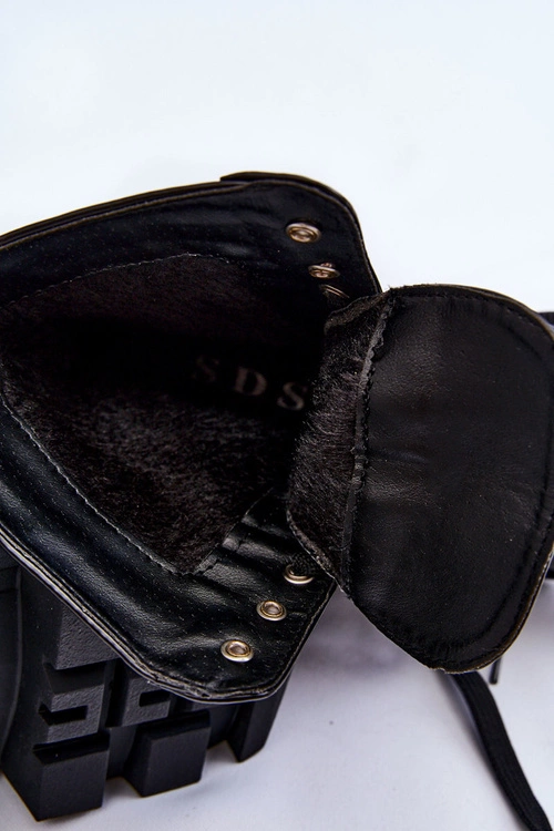 Damskie Sznurowane Botki Trapery Z Ociepleniem Czarne Nomi