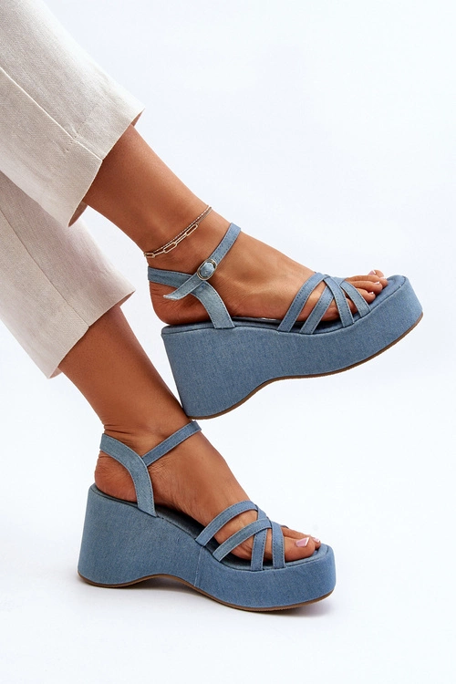 Sandały Na Platformie I Koturnie Niebieskie Oporia