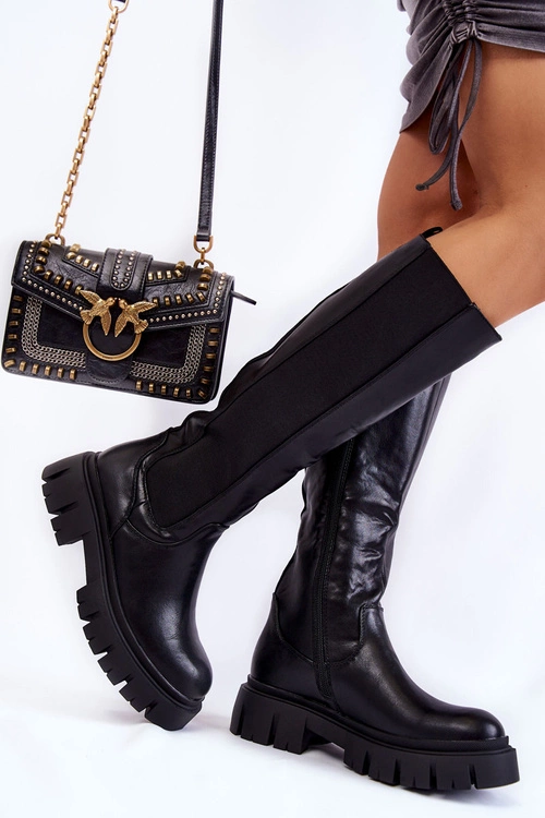 Damskie Kozaki Na Platformie Do Kolana Czarne Milania