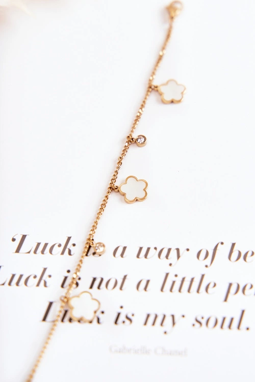 Bransoletka Na Łańcuszku Z Kwiatami Złoto-Biała