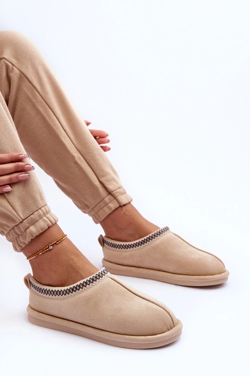 Damskie Zamszowe Papcie Z Futerkiem Jasnobeżowe Polinna