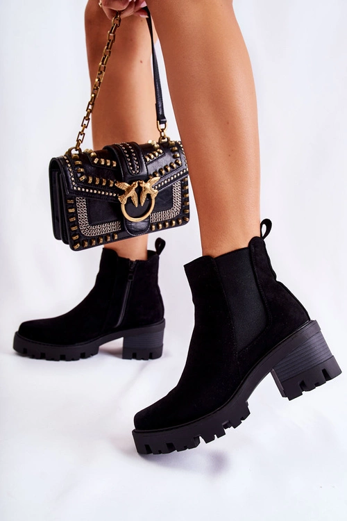 Ocieplane Damskie Botki Na Suwak Czarne Lenaris