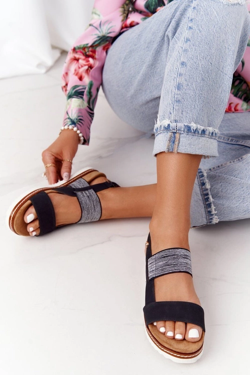 Sandały Ze Srebrnym Ściągaczem Czarne Almeria