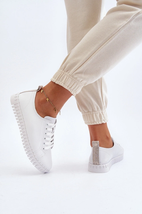 Skórzane Trampki Damskie Białe Xenobia