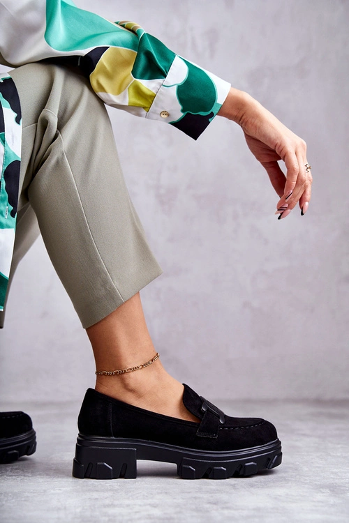 Damskie Zamszowe Półbuty Na Platformie Czarne Janne