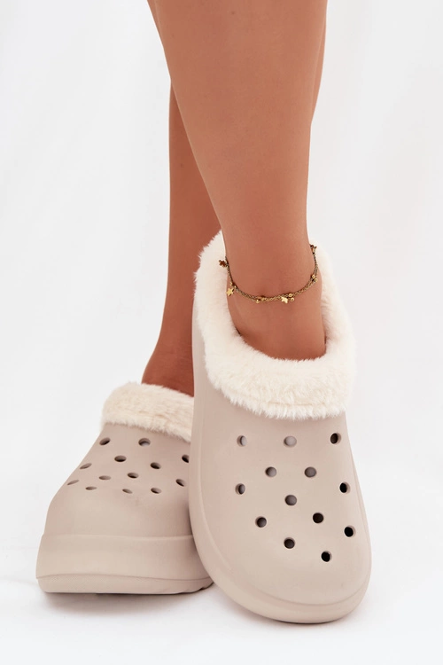 Piankowe Klapki Damskie Ocieplane Futerkiem Khaki Palvine