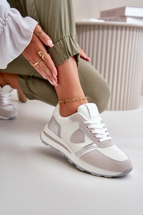 Sneakersy Damskie Z Brokatem Białe Velaniela