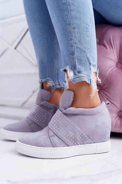 Sneakersy Damskie Szare Trampki Lu Boo Cekiny PinkSugar