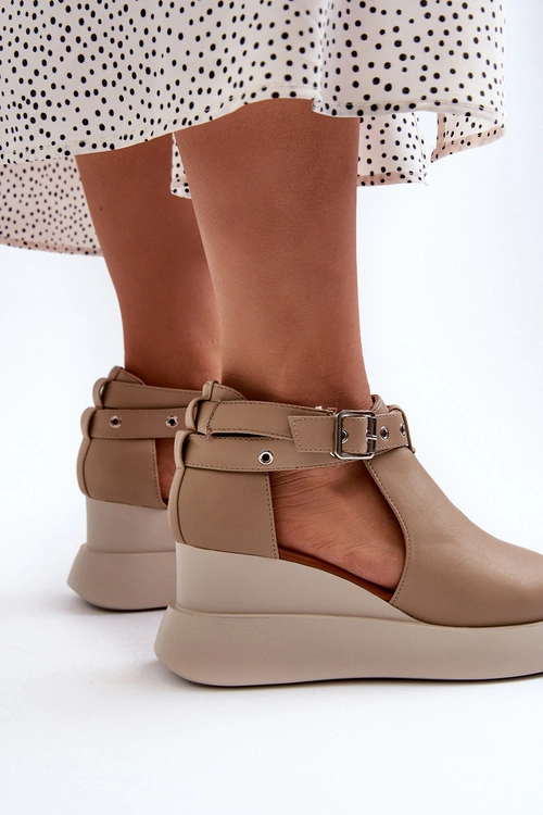 Sandały Damskie Na Platformie I Koturnie Z Eko Skóry Beżowe Hloeli