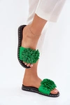 Klapki Damskie Ozdobione Kwiatami Zielone Cellanen