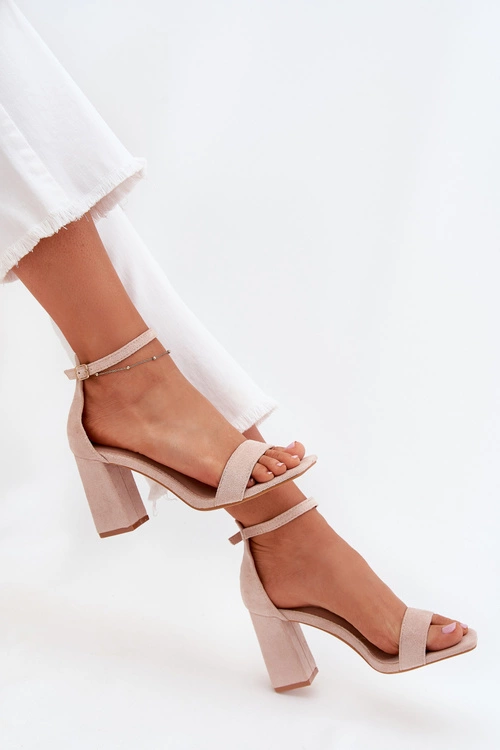 Sandały Damskie Na Słupku Z Eko Zamszu Beżowe Elirae