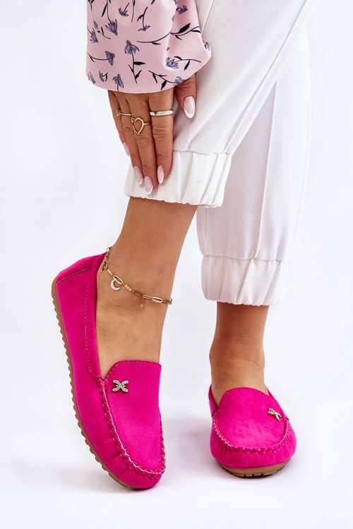 Damskie Zamszowe Mokasyny Z Ozdobą Fuksja Leah
