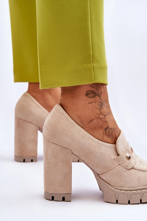 Eleganckie Zamszowe Półbuty Na Obcasie Beżowe Mintore