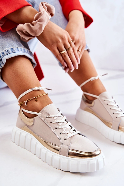 Damskie Półbuty Na Platformie Beżowo-Złote Noriso