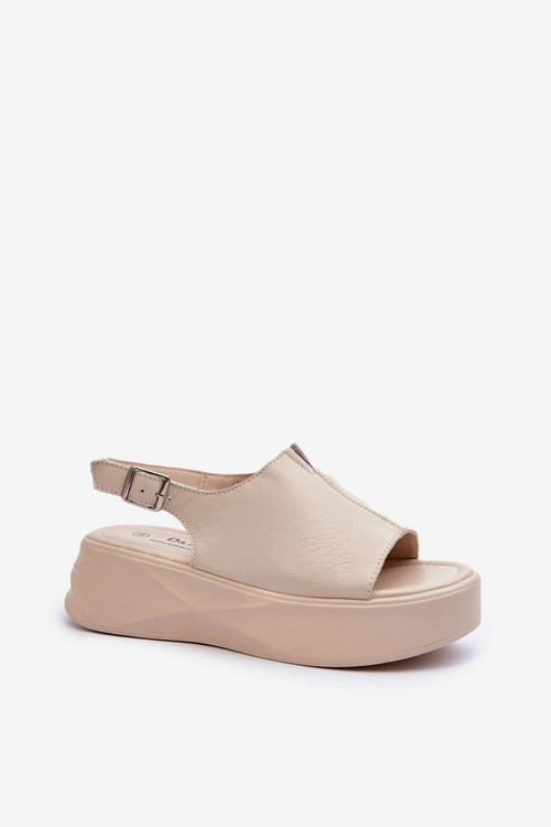 Skórzane Sandały Damskie Na Platformie D&A SJ2301-2 Beżowe