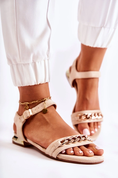 Damskie Zamszowe Sandały Z Łańcuchem Beżowe Norine