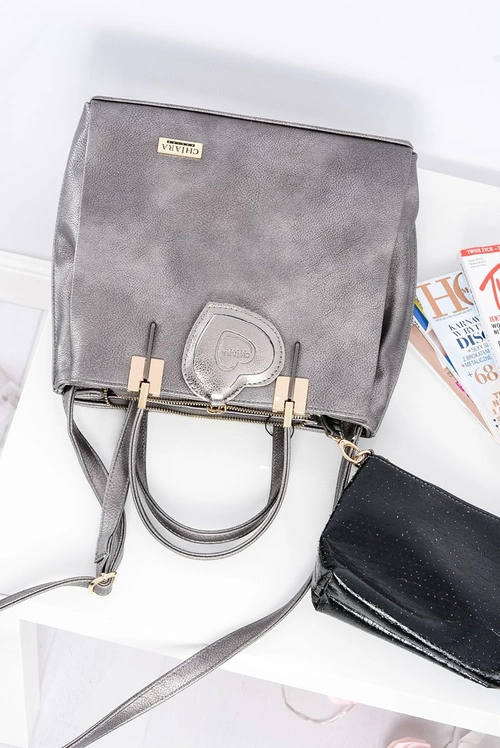 Duża Srebrna Torebka Damska + Saszetka + Lustereczko POLSKA