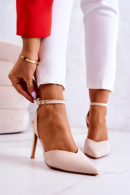 Zamszowe Szpilki Na Sprzączkę Jasnobeżowe Kharen