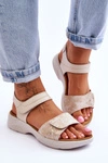 Damskie Sandały Comfort Shoe Na Rzep Beżowo-Złote Grace