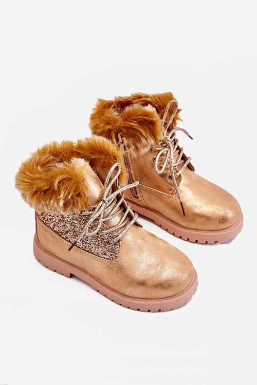 Dziecięce Błyszczące Botki Traperki Ocieplane Złote Brema