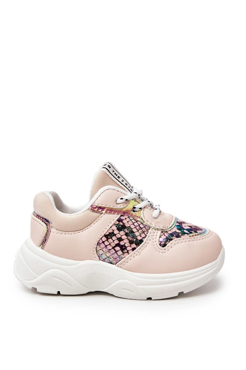 Skórzane Buty Sportowe Wężowe Różowe Gabbie