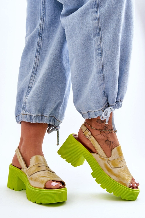 Skórzane Sandały Na Obcasie I Platformie Maciejka 06039-07 Żółte