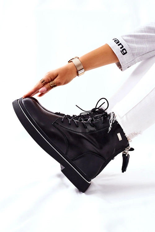 Damskie Skórzane Botki GOE II2N4014 Czarne