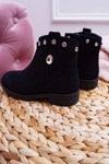 Młodzieżowe Botki Czarne z Kryształkami Płaski Obcas Venici