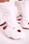 Świąteczne Papcie Z Reniferem Ocieplone Kożuszkiem Białe Rudolph