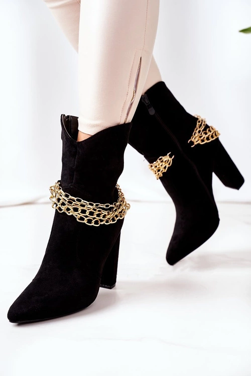 Ocieplane Botki Na Słupku Czarne Good Impression