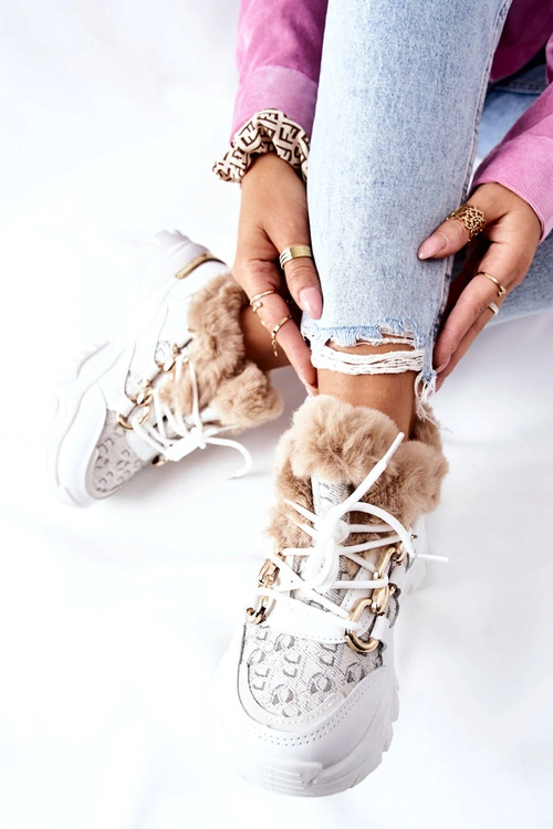 Damskie Ocieplane Sportowe Buty Białe Heart Beats