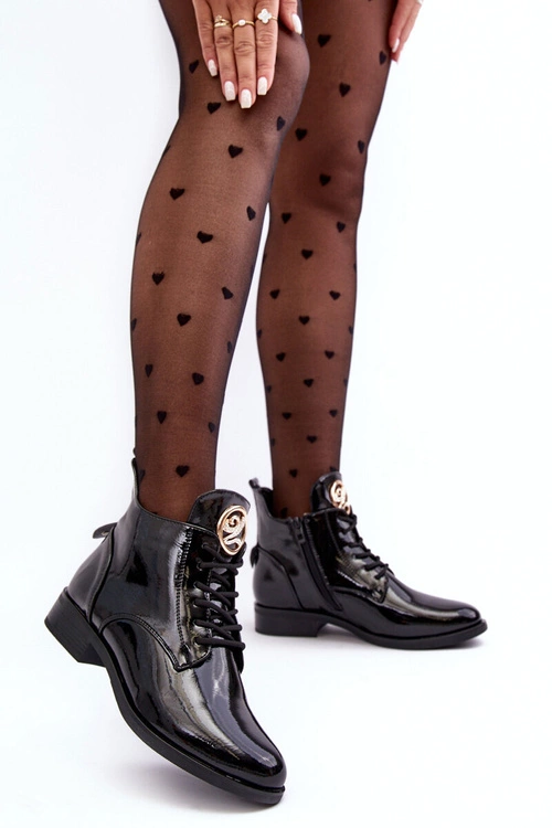 Lakierowane Półbuty Damskie Z Ozdobą Czarne Attiame