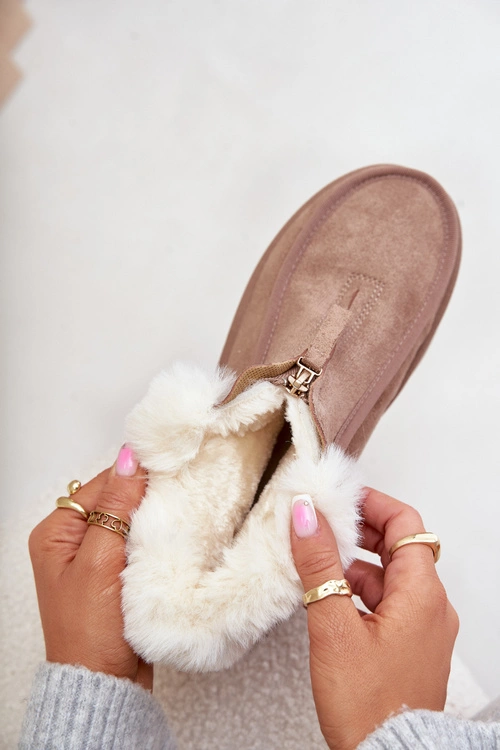 Śniegowce Damskie Na Platformie Z Futerkiem I Suwakiem Ciemnobeżowe Filiala